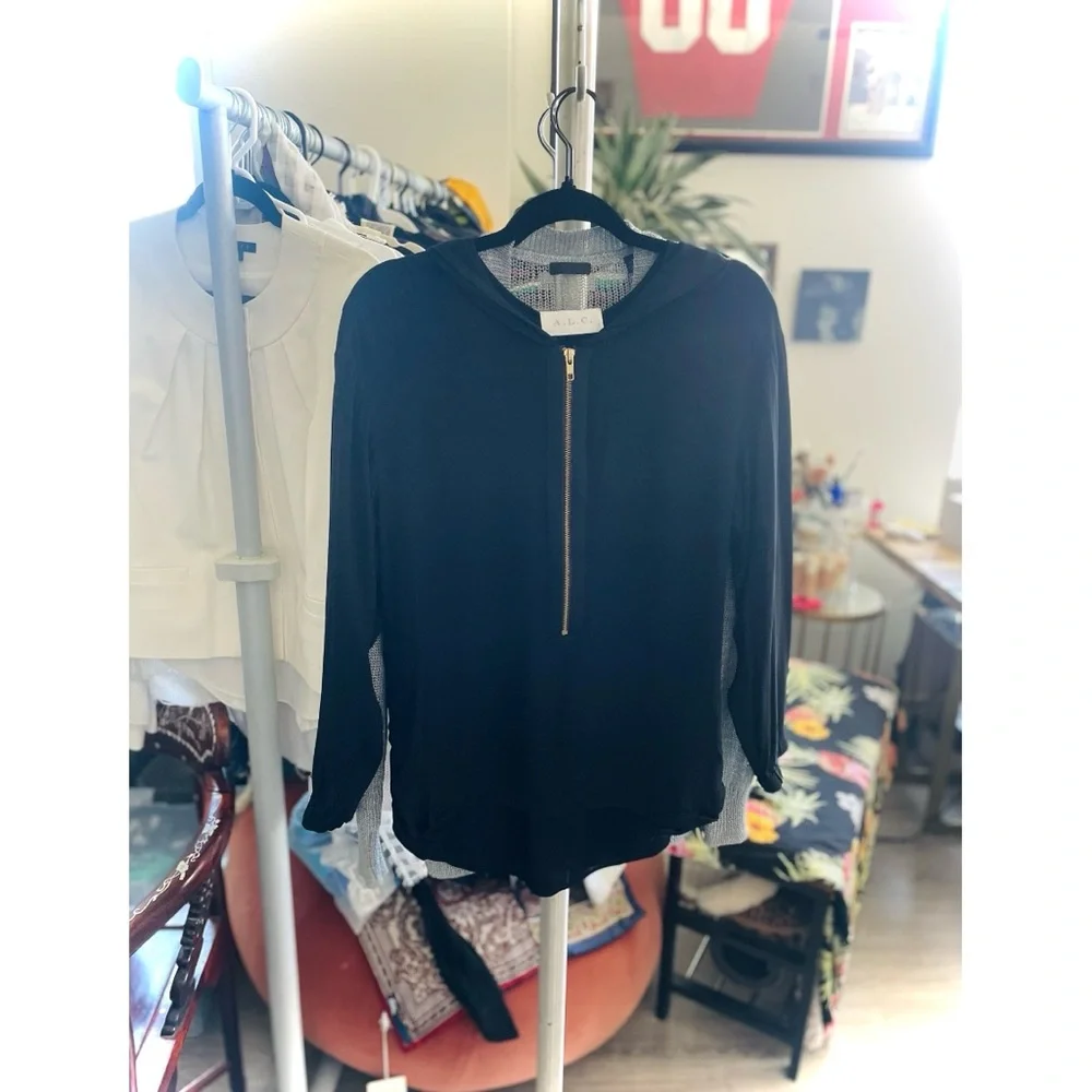 A.L.C. | XS / S | Long Sleeve 1/2 Zip Hi-Low Hem Pullover Sheer Light Hoodie